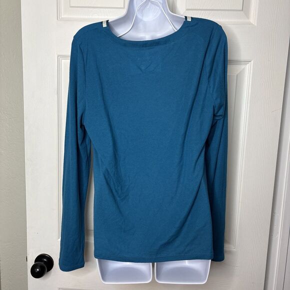 Liz Claiborne LG Teal Long Sleeve Pajama Top Satin Trim Button Front PL Petite L - Picture 6 of 6